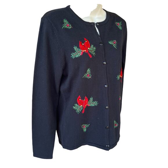 Croft & Barrow Tight Knit Button Front Holiday Cardinal Sweater Black Womens S - Picture 4 of 9